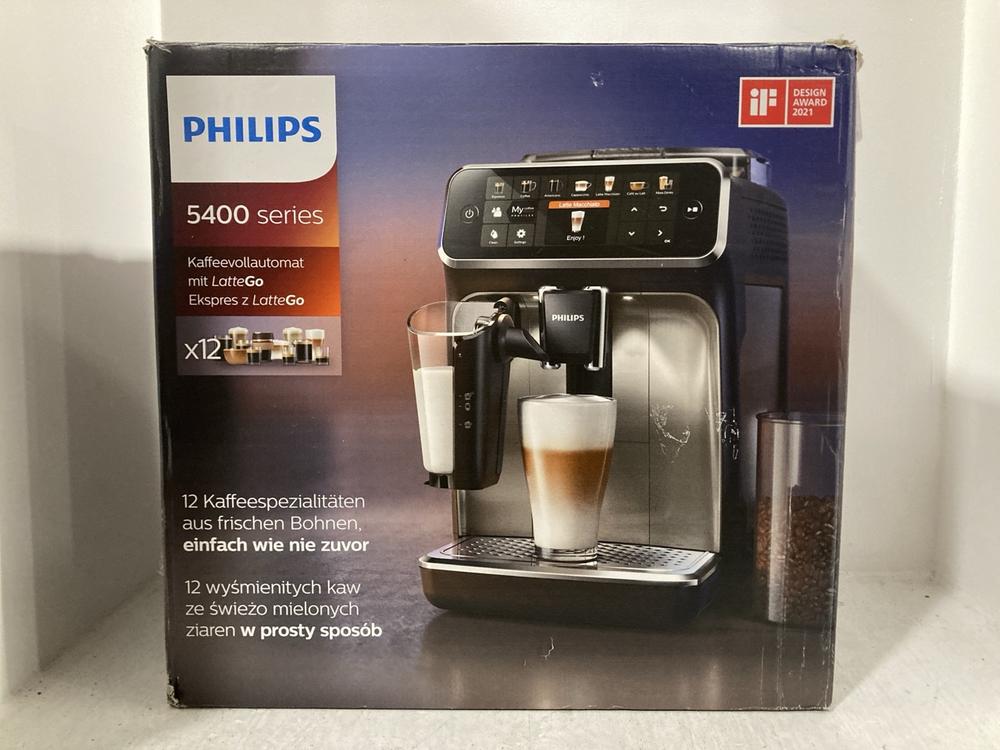 Lot 51  
            Chesterfield SR47 - Parcel Delivery Only 

                
PHILIPS 5400 SERIES BEAN TO CUP COFFEE MACHINE WITH LATTEGO ORIGINAL RRP £619. (L...