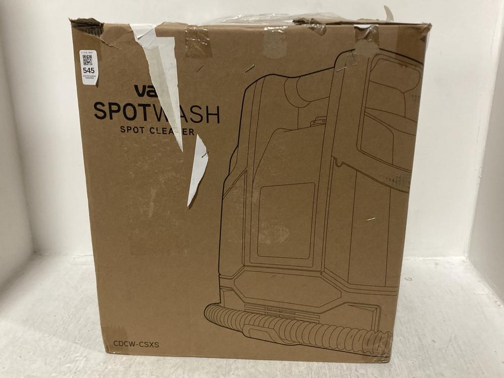 Lot 545  
            Chesterfield SR47 - Parcel Delivery Only 

                
VAX SPOTWASH SPOT CLEANER (LOCATION: B9)