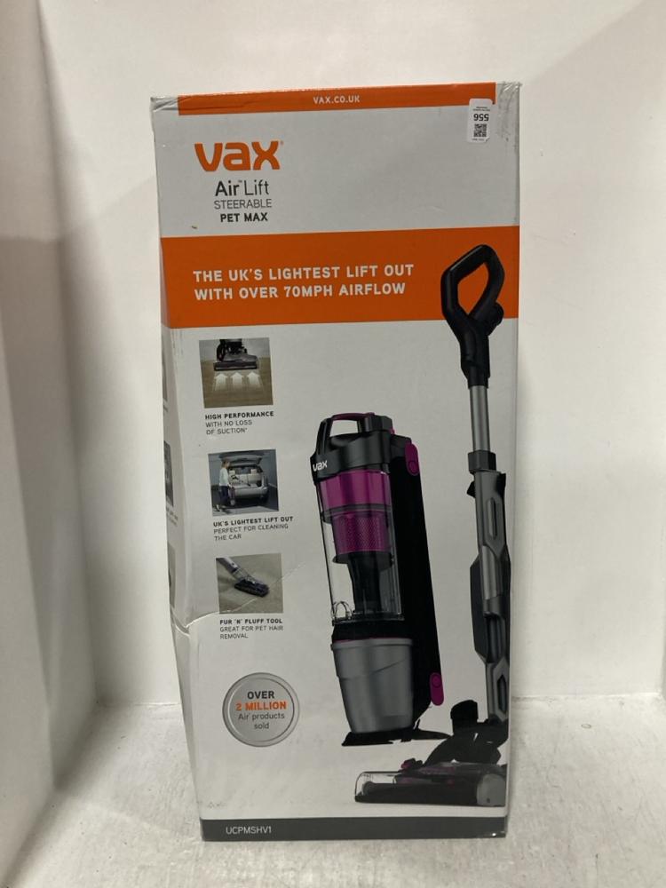 Lot 556  
            Chesterfield SR47 - Parcel Delivery Only 

                
VAX AIR LIFT STEERABLE PET MAX VACUUM CLEANER (LOCATION: B9)