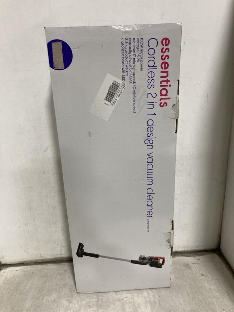 Lot 558  
            Chesterfield SR47 - Parcel Delivery Only 

                
ESSENTIALS CORDLESS 2 IN 1 VACUUM CLEANER - MODEL NO. C150SVC22 ORIGINAL RRP £109...