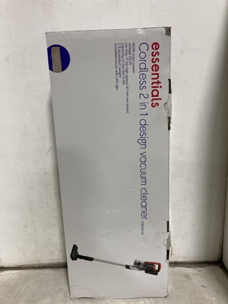 Lot 562  
            Chesterfield SR47 - Parcel Delivery Only 

                
ESSENTIALS CORDLESS 2 IN 1 VACUUM CLEANER - MODEL NO. C150SVC22 ORIGINAL RRP £109...