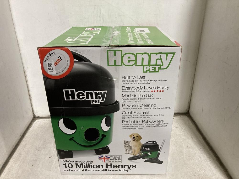 Lot 566  
            Chesterfield SR47 - Parcel Delivery Only 

                
HENRY PET VACUUM CLEANER ORIGINAL RRP £180 (LOCATION: B10)