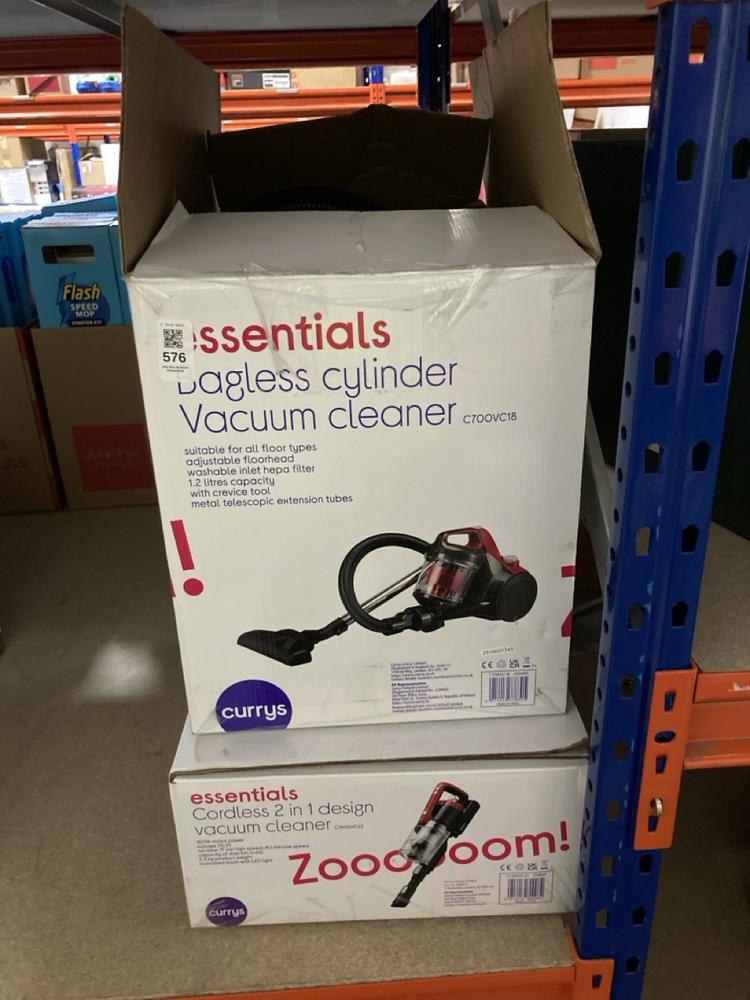 Lot 576  
            Chesterfield SR47 - Parcel Delivery Only 

                
ESSENTIALS BAGLESS CYLINDER VACUUM CLEANER - MODEL NO. C700VC18 TO INCLUDE ESSENT...