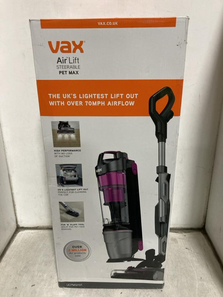 Lot 580  
            Chesterfield SR47 - Parcel Delivery Only 

                
VAX AIR LIFT STEERABLE PET MAX UPRIGHT VACUUM CLEANER (LOCATION: B10)