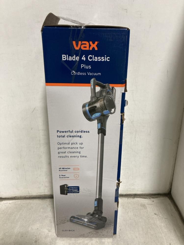 Lot 581  
            Chesterfield SR47 - Parcel Delivery Only 

                
VAX BLADE 4 CLASSIC PLUS CORDLESS VACUUM CLEANER ORIGINAL RRP £229 (LOCATION: B10)