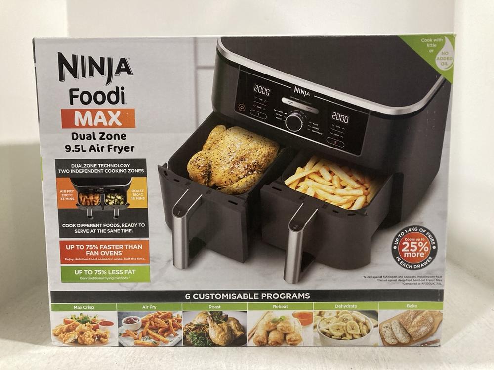 Lot 63  
            Chesterfield SR47 - Parcel Delivery Only 

                
NINJA FOODI MAX 9.5L DUAL ZONE AIR FRYER ORIGINAL RRP £229. (LOCATION: D9)
