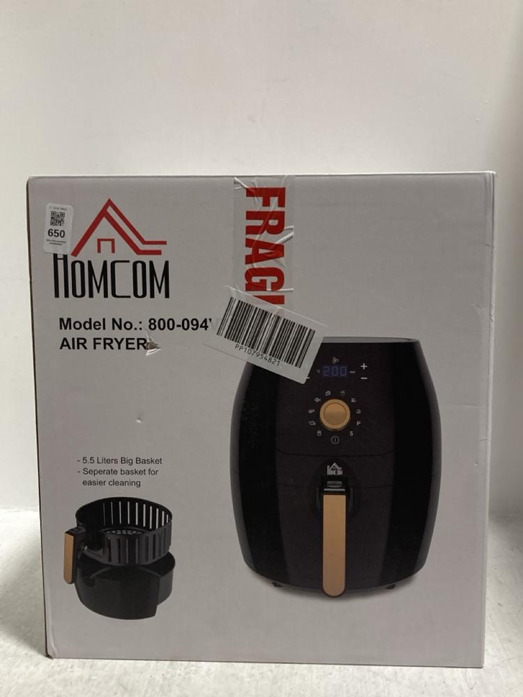 Lot 650  
            Chesterfield SR47 - Parcel Delivery Only 

                
HOMCOM 5.5L AIR FRYER (LOCATION: C3)
