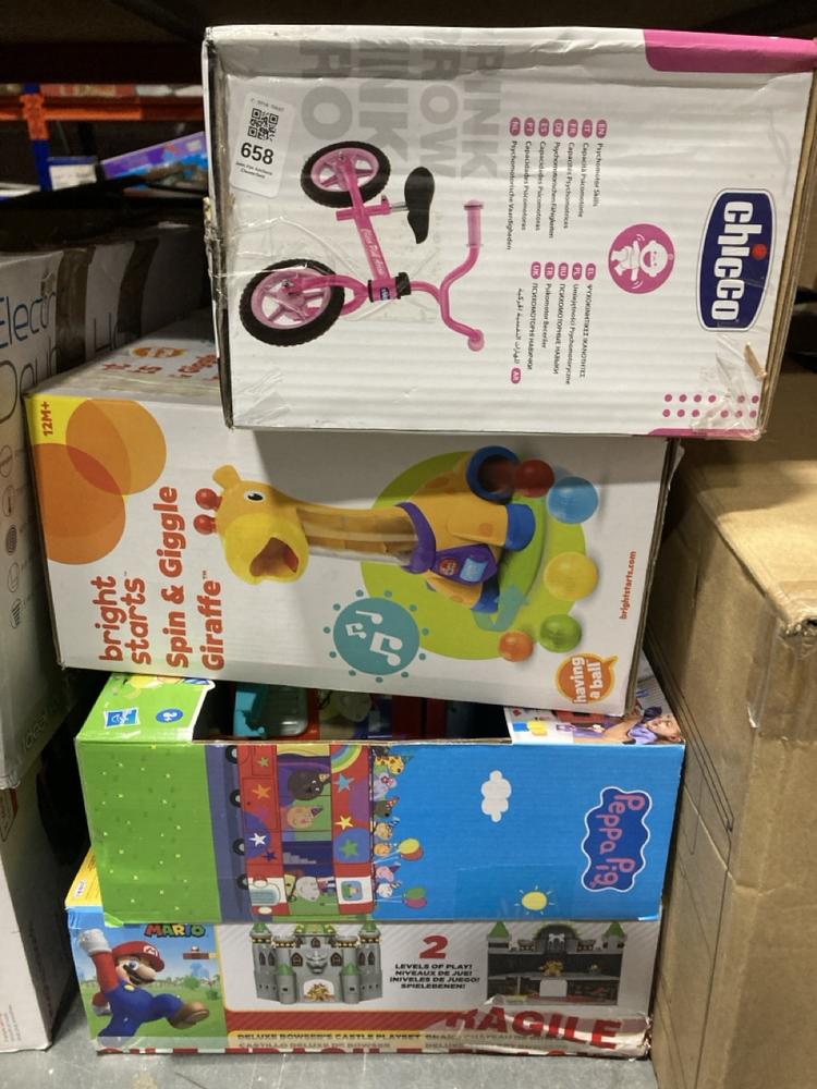 Lot 658  
            Chesterfield SR47 - Parcel Delivery Only 

                
4 X ASSORTED CHILDRENS TOYS TO INCLUDE CHICCO BALANCE BIKE IN PINK (LOCATION: C3)