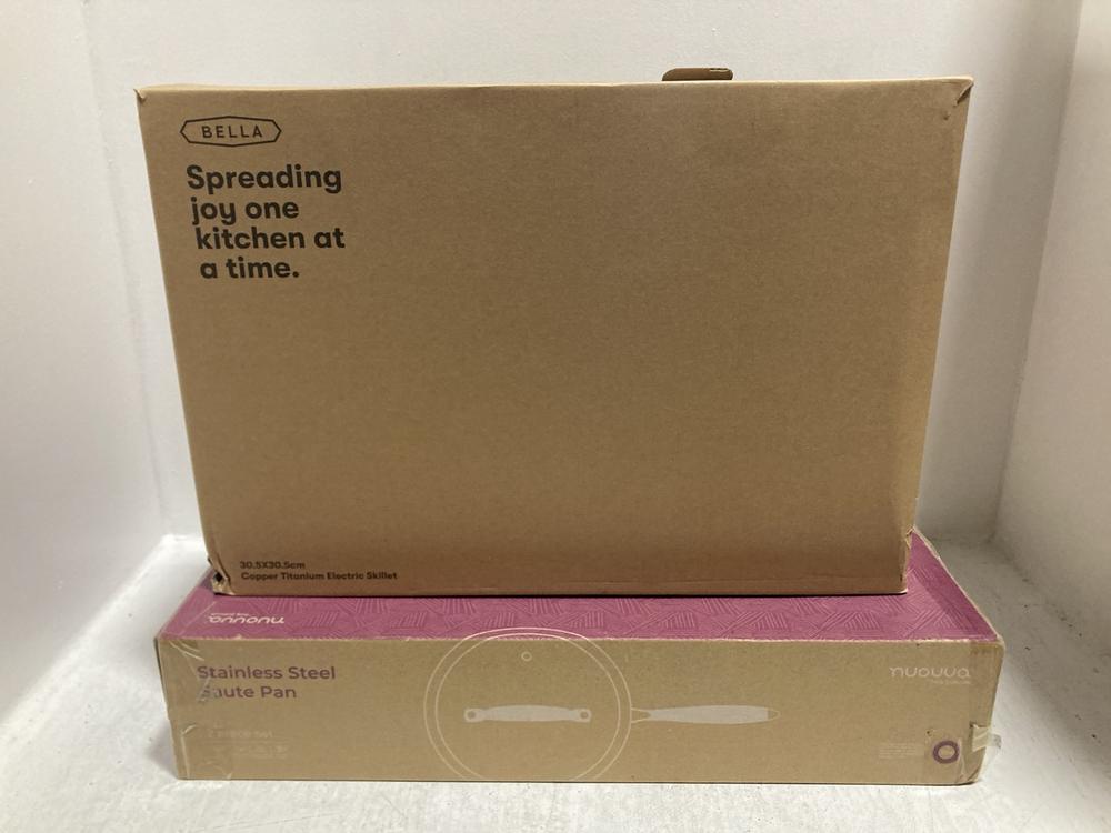 Lot 663  
            Chesterfield SR47 - Parcel Delivery Only 

                
BELLA COPPER TITANIUM ELECTRIC SKILLET TO INCLUDE NUOVVA STAINLESS STEEL TWO PIEC...