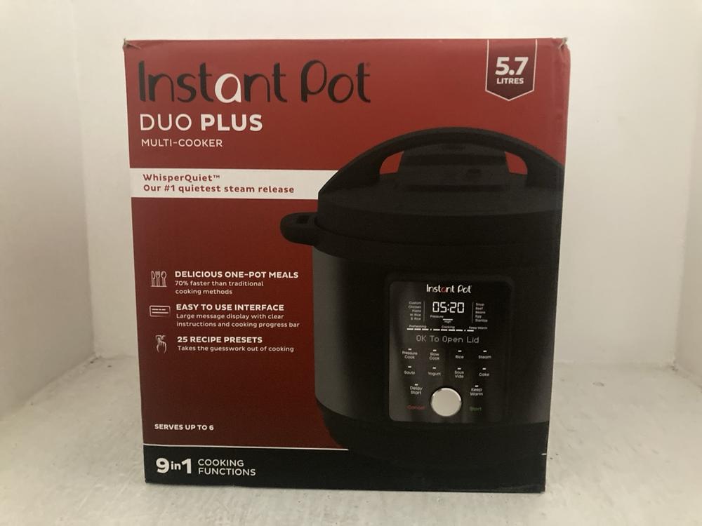 Lot 67  
            Chesterfield SR47 - Parcel Delivery Only 

                
INSTANT POT DUO PLUS MULTI COOKER 9 IN 1 COOKING FUNCTIONS - ORIGINAL RRP £129 (L...
