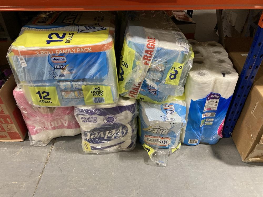 Lot 695  
            Chesterfield SR47 - Parcel Delivery Only 

                
6 X ASSORTED HOUSEHOLD TOILET/KITCHEN ROLL ITEMS TO INCLUDE REGINA BLITZ 3 ROLL F...