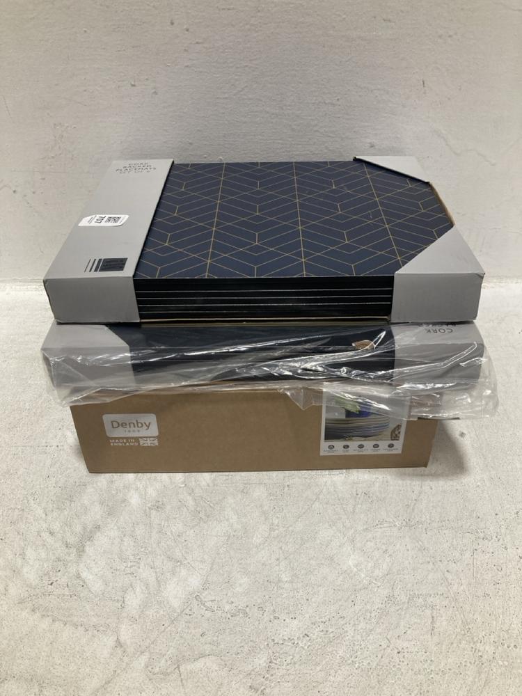 Lot 707  
            Chesterfield SR47 - Parcel Delivery Only 

                
3 X ASSORTED KITCHENWARE ITEMS TO INCLUDE DENBY 1809 STUDIO BLUE FOUR COUPE DINNE...