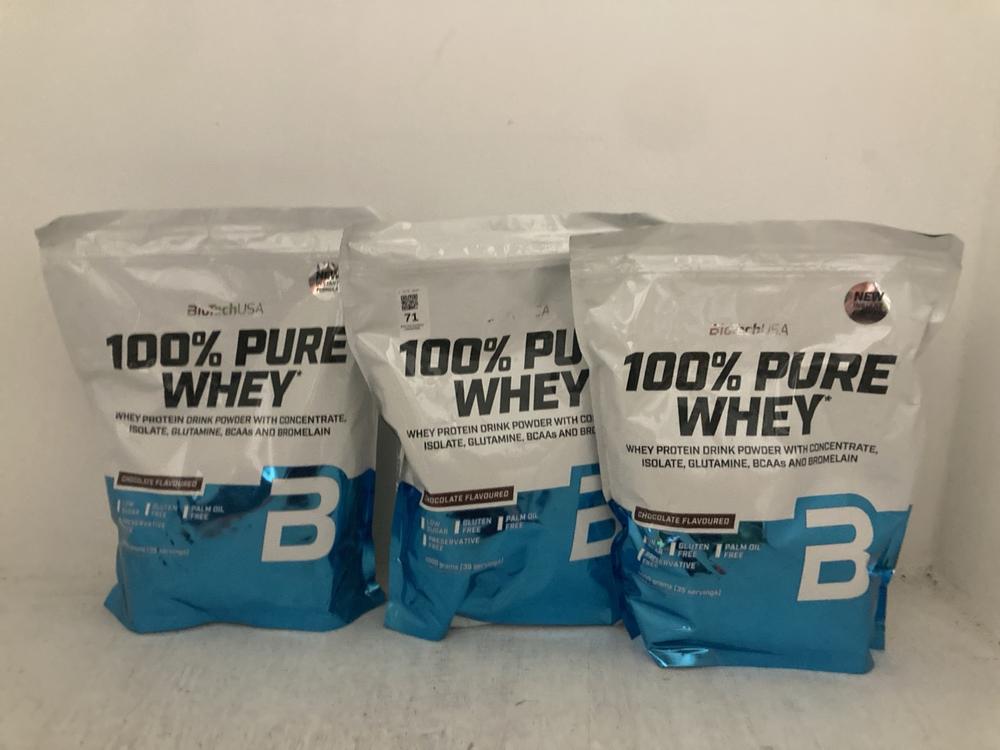 Lot 71  
            Chesterfield SR47 - Parcel Delivery Only 

                
3 X BIATECHUSA 100% PURE WHEY PROTEIN DRINK POWDER - EXP - 22/11/2027 (LOCATION: A1)