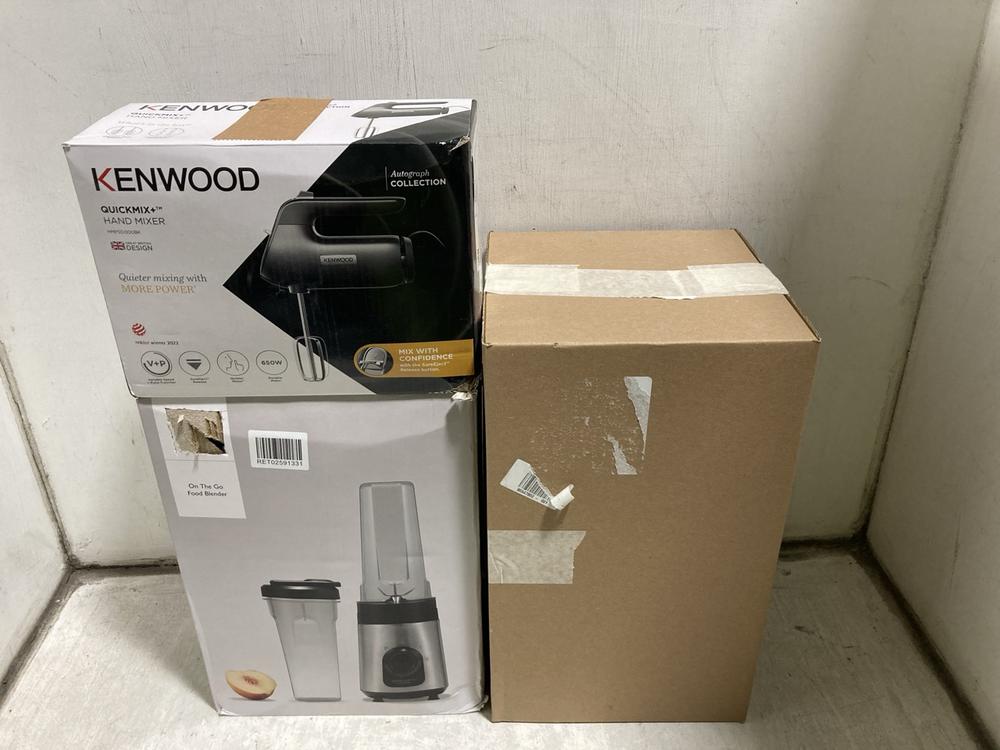 Lot 721  
            Chesterfield SR47 - Parcel Delivery Only 

                
3 X ASSORTED KITCHEN APPLIANCES TO INCLUDE KENWOOD QUICKMIX PLUS HAND BLENDER - 8...