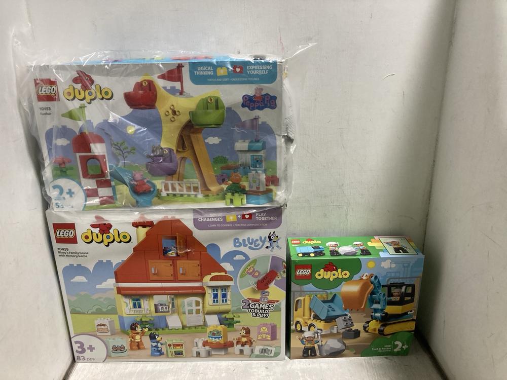 Lot 745  
            Chesterfield SR47 - Parcel Delivery Only 

                
3 X ASSORTED LEGO DUPLO ITEMS TO INCLUDE 10459 BLUEYS FAMILY HOUSE WITH MEMORY GA...