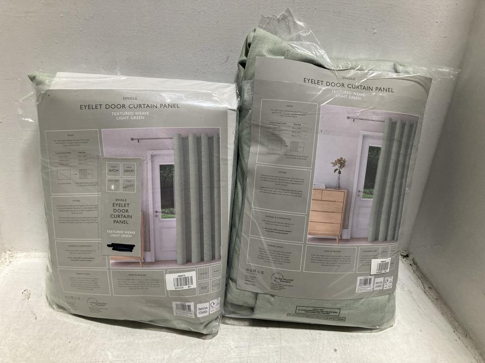 Lot 763  
            Chesterfield SR47 - Parcel Delivery Only 

                
2 X JOHN LEWIS TEXTURED WEAVE LIGHT GREEN EYELET DOOR CURTAIN PANEL - 66163532 (L...