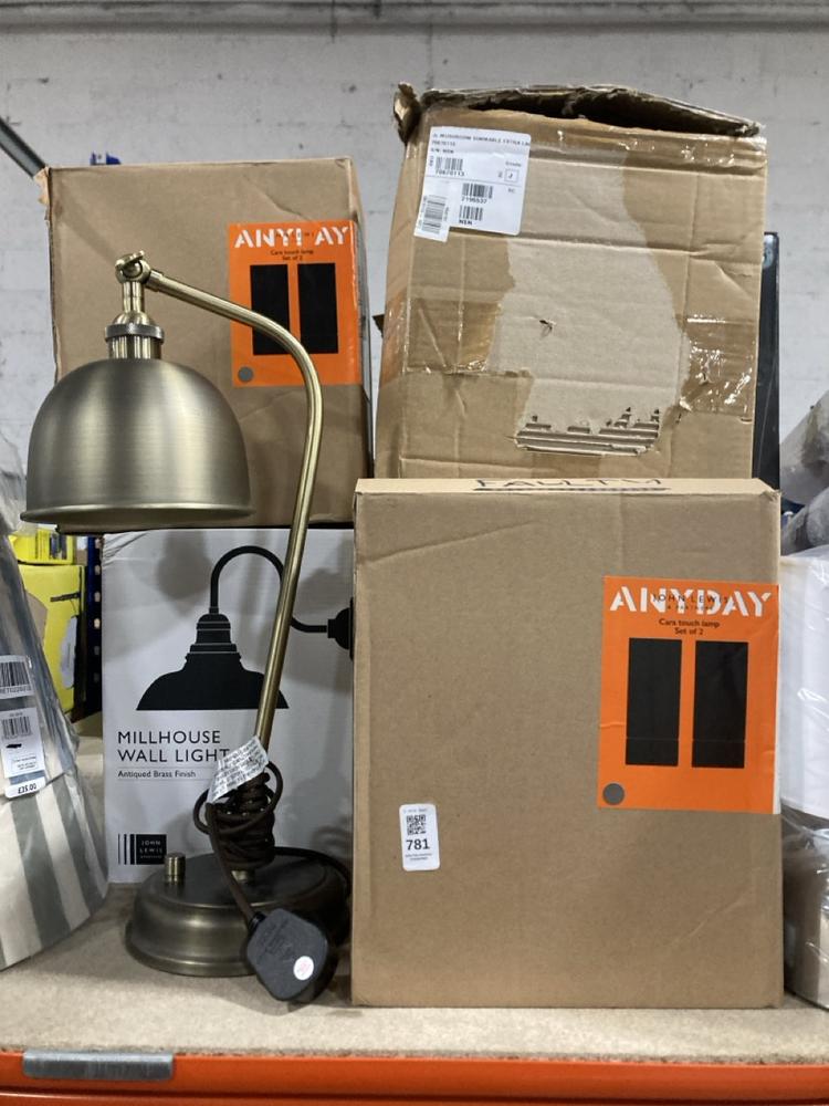 Lot 781  
            Chesterfield SR47 - Parcel Delivery Only 

                
6 X ASSORTED JOHN LEWIS LIGHTING ITEMS TO INCLUDE MILLHOUSE WALL LIGHT - 70670302...