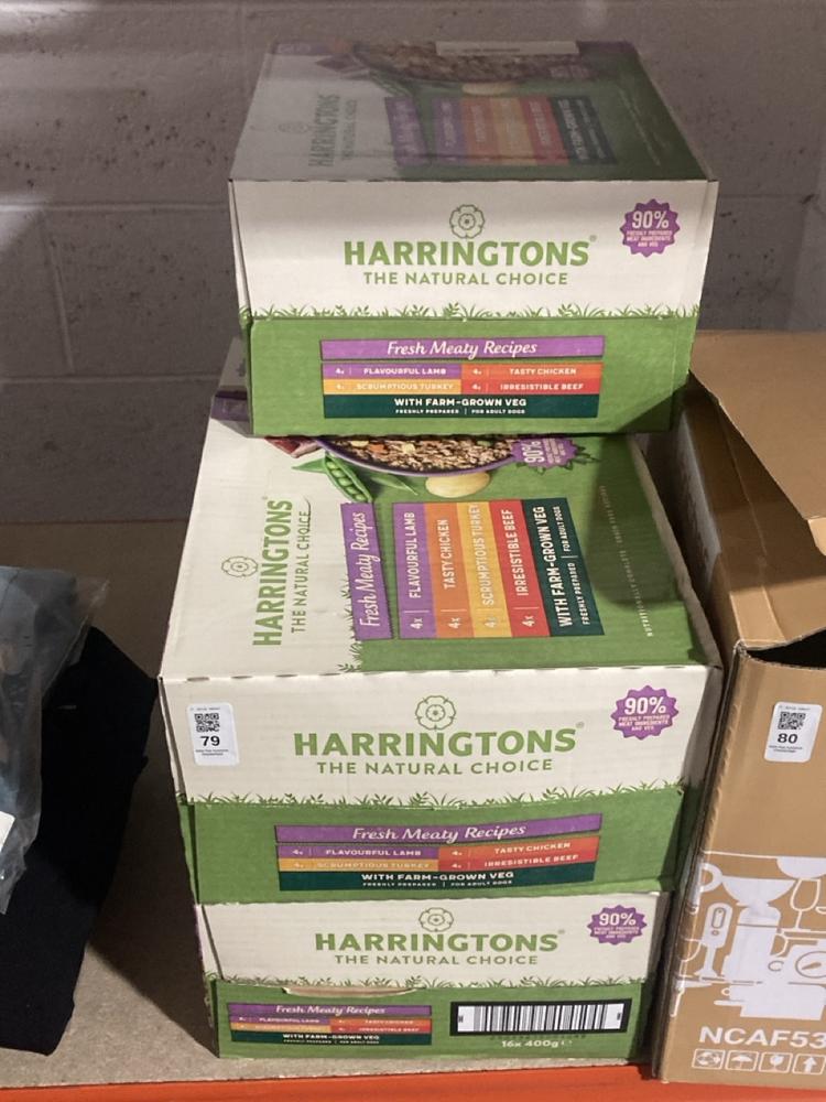 Lot 79  
            Chesterfield SR47 - Parcel Delivery Only 

                
5 X ASSORTED HARRINGTONS DOG FOOD ITEMS TO INCLUDE FRESH MEATY RECIPES PACK (16 X...