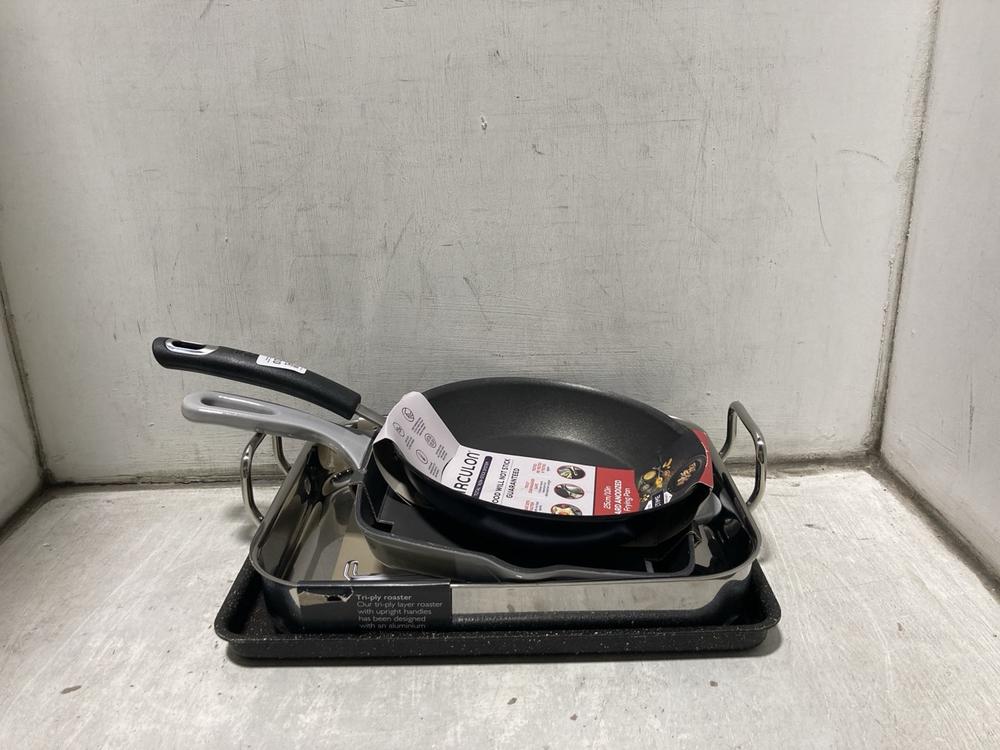 Lot 810  
            Chesterfield SR47 - Parcel Delivery Only 

                
4 X ASSORTED COOKWARE ITEMS TO INCLUDE CIRCULON 25CM FRYING PAN - 81348304 (LOCAT...