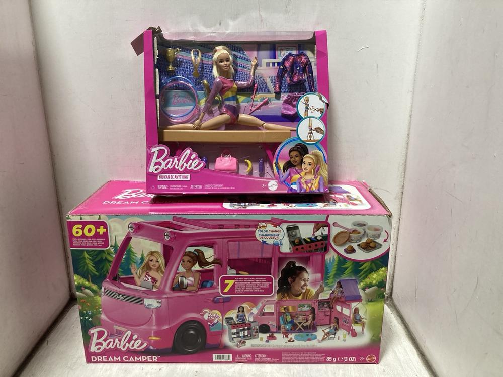 Lot 811  
            Chesterfield SR47 - Parcel Delivery Only 

                
BARBIE DREAM CAMPER TO INCLUDE BARBIE YOU CAN BE ANYTHING GYMNASTIC PLAY SET - 78...