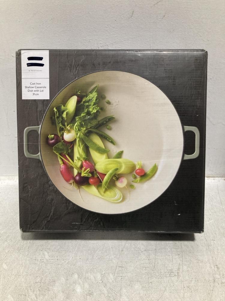 Lot 819  
            Chesterfield SR47 - Parcel Delivery Only 

                
JOHN LEWIS 31CM CAST IRON SHALLOW CASSEROLE DISH WITH LID - 81348519 (LOCATION: C11)
