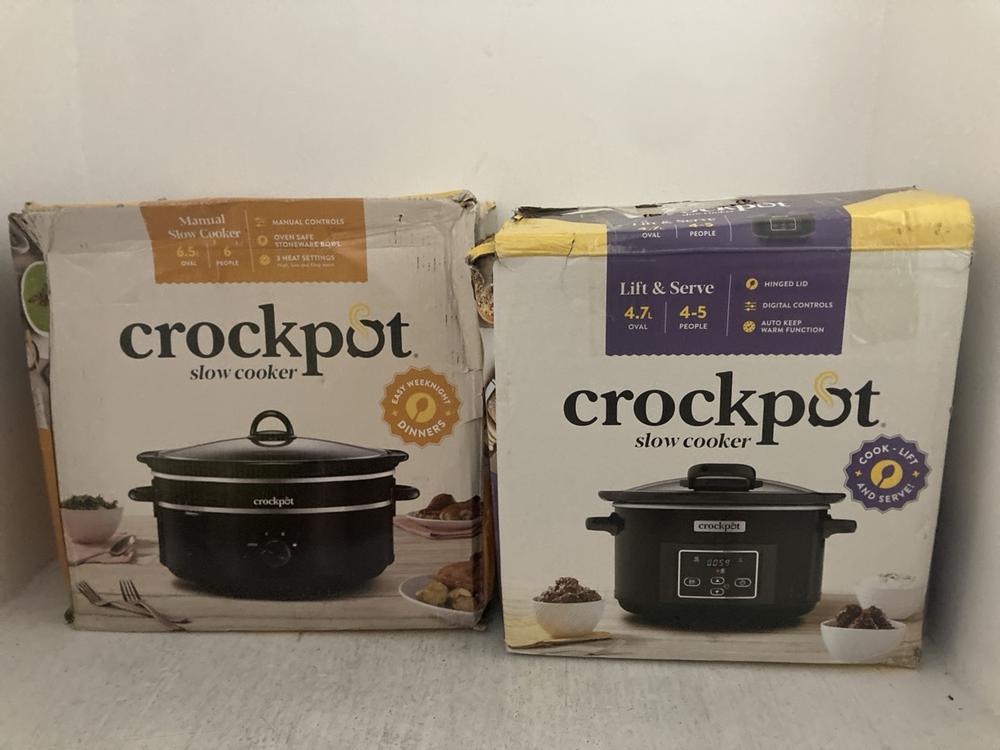 Lot 81  
            Chesterfield SR47 - Parcel Delivery Only 

                
CROCKPOT MANUAL SLOW COOKER AND TO INCLUDE CROCKPOT LIFT & SERVE 4.7L SLOW COOKER...