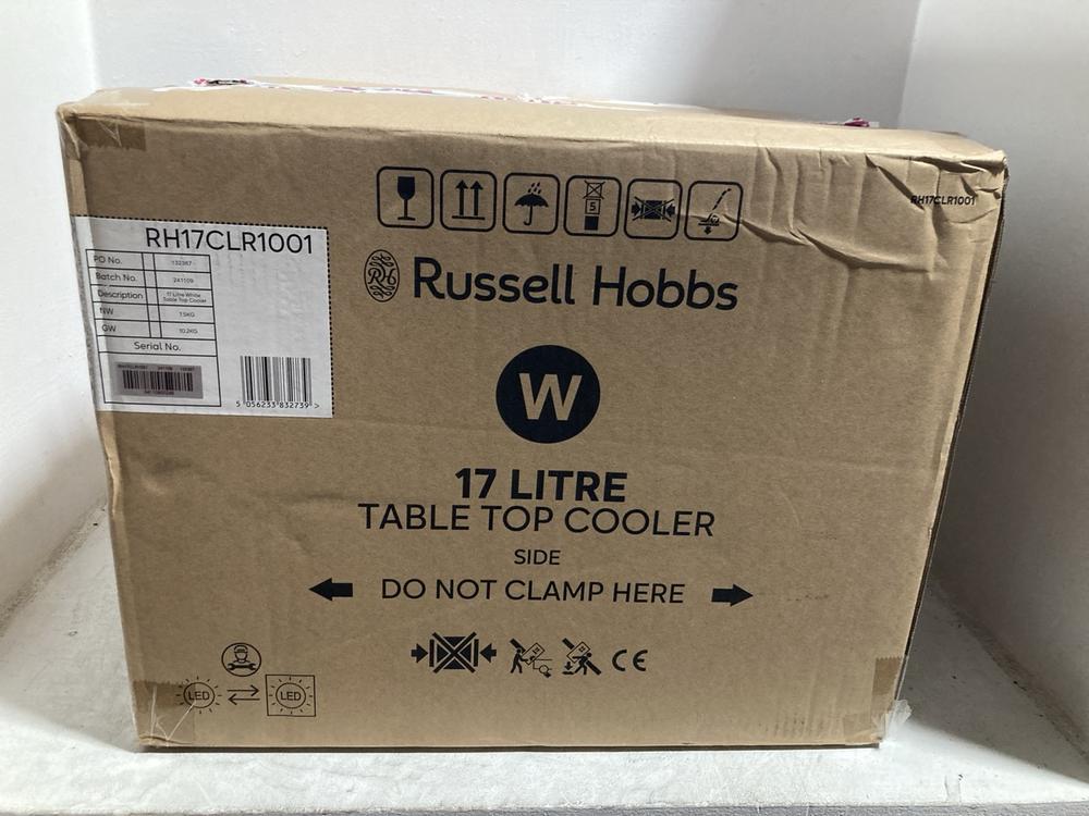 Lot 870  
            Chesterfield SR47 - Parcel Delivery Only 

                
RUSSELL HOBBS 17L MINI COOLER - MODEL NO. RH17CLR1001 (LOCATION: C11)