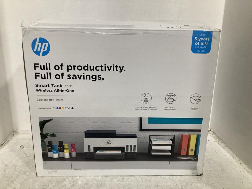 Lot 895  
            Chesterfield SR47 - Parcel Delivery Only 

                
HP SMART TANK 7305 WIRELESS ALL-IN-ONE PRINTER. (LOCATION: D1)