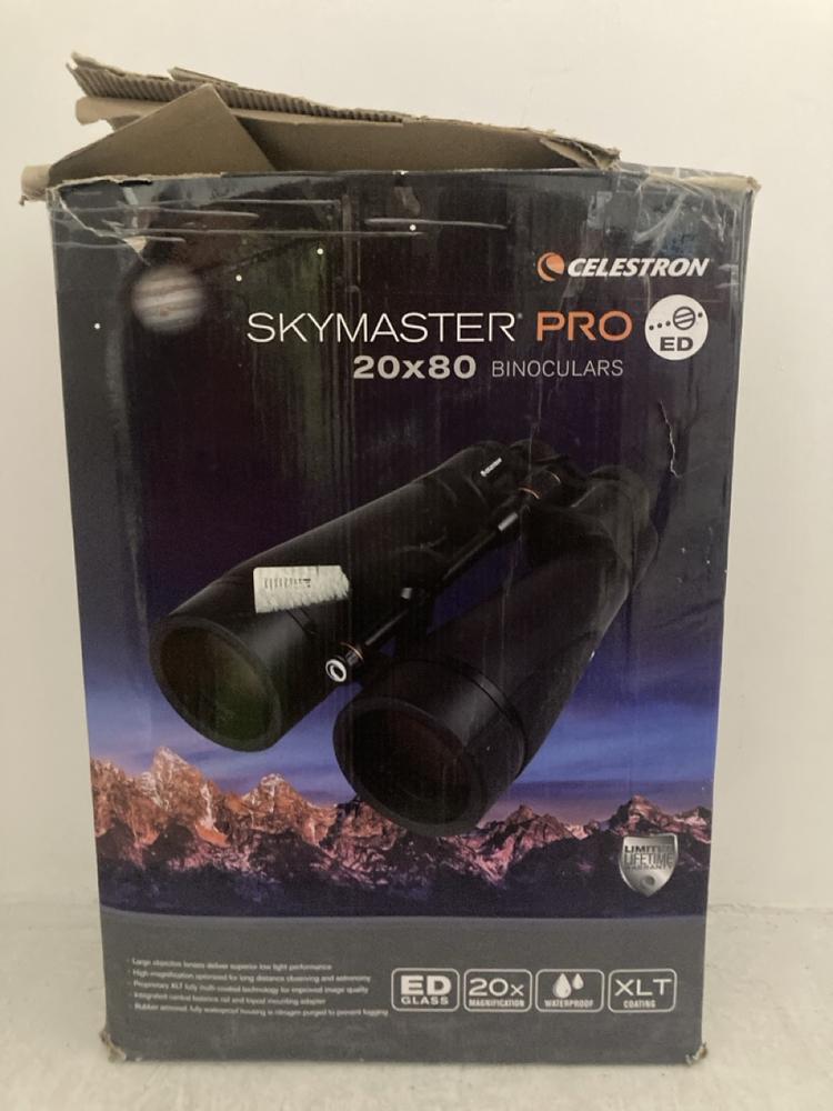 Lot 89  
            Chesterfield SR47 - Parcel Delivery Only 

                
CELESTRON SKYMASTER PRO 20X80 BINOCULARS - ORIGINAL RRP £269 (LOCATION: A1)