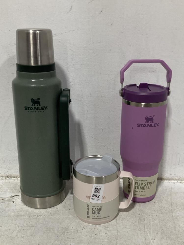 Lot 902  
            Chesterfield SR47 - Parcel Delivery Only 

                
3 X ASSORTED STANLEY ITEMS TO INCLUDE STANLEY 1.4L FLASK IN GREEN. (LOCATION: D1)