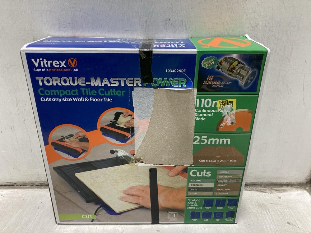 Lot 914  
            Chesterfield SR47 - Parcel Delivery Only 

                
TORQUE-MASTER COMPACT TILE CUTTER. (LOCATION: D2)