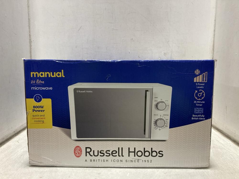 Lot 934  
            Chesterfield SR47 - Parcel Delivery Only 

                
RUSSELL HOBBS MANUAL 20L MICROWAVE. (LOCATION: D2)