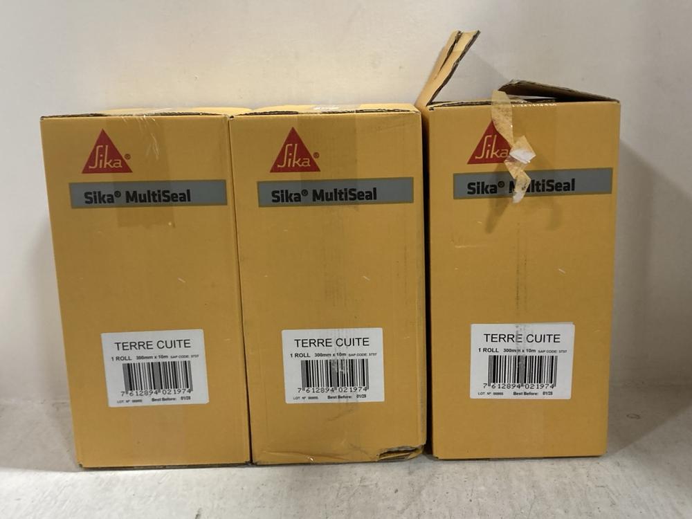 Lot 958  
            Chesterfield SR47 - Parcel Delivery Only 

                
3 X SILKA MULTISEAL 300MM X 10M SEALING STRIP ROLL - EXP 01/28 (LOCATION: D3)