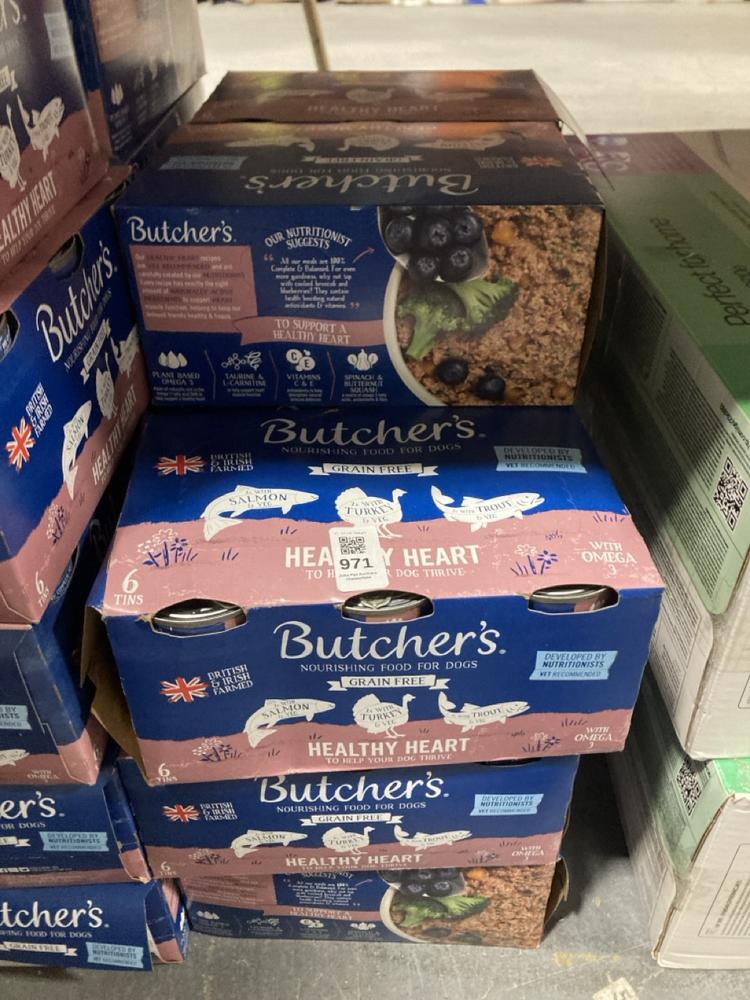 Lot 971  
            Chesterfield SR47 - Parcel Delivery Only 

                
11 X BUTCHERS HEALTHY HEART MULTI PACK DOG FOOD (6 X 390G) - BBE 11/27 (LOCATION:...