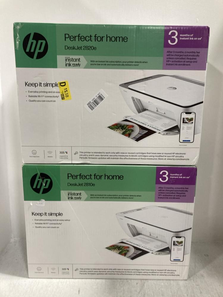 Lot 972  
            Chesterfield SR47 - Parcel Delivery Only 

                
HP DESKJET 2810E ALL IN ONE PRINTER TO INCLUDE HP DESKJET 2820E ALL IN ONE PRINTE...