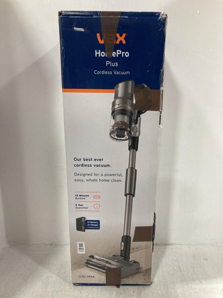 Lot 983  
            Chesterfield SR47 - Parcel Delivery Only 

                
VAX HOMEPRO PLUS CORDLESS VACUUM CLEANER ORIGINAL RRP £290 (LOCATION: D4)