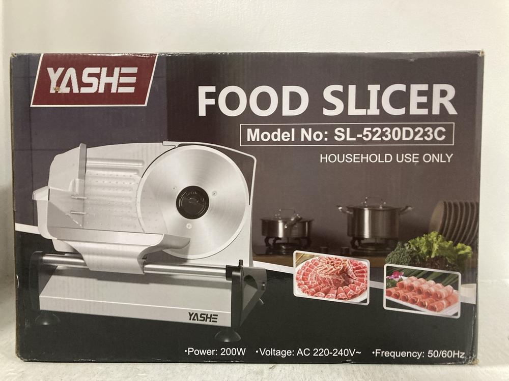 Lot 985  
            Chesterfield SR47 - Parcel Delivery Only 

                
YASHE FOOD SLICER - MODEL NO. SL-5230D23C (LOCATION: D4)