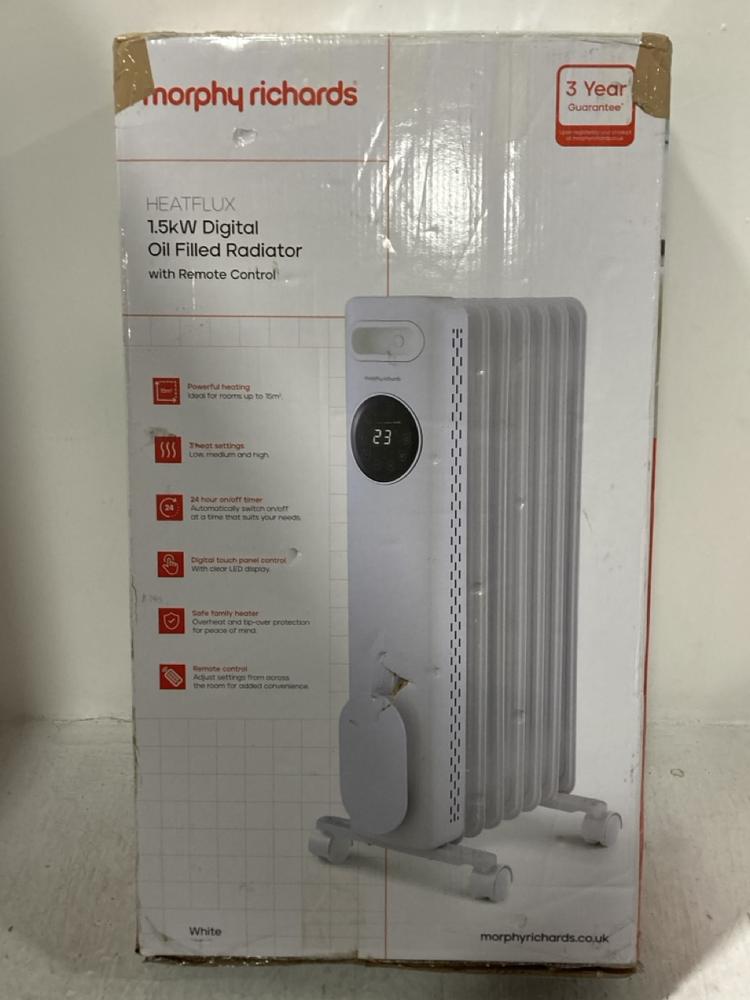 Lot 996  
            Chesterfield SR47 - Parcel Delivery Only 

                
MORPHY RICHARDS 1.5KW DIGITAL OIL FILLED RADIATOR (LOCATION: D4)