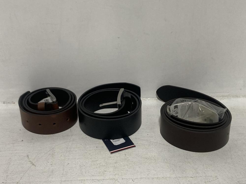 Lot 123  
            Chesterfield SR46 - Parcel Delivery Only 

                
3 X ASSORTED ADULTS BRANDED BELTS TO INCLUDE BOSS MENS LEATHER BELT IN BROWN - UK...