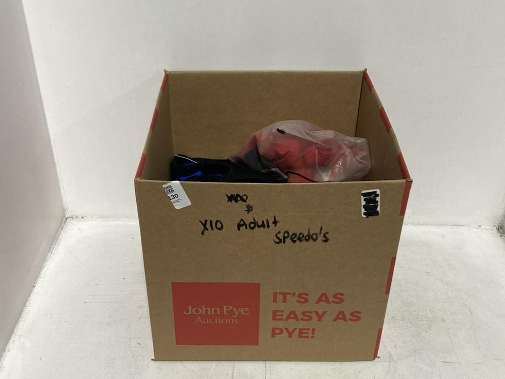 Lot 130  
            Chesterfield SR46 - Parcel Delivery Only 

                
10 X ASSORTED ADULTS SPEEDOS TO INCLUDE SPEEDO OPEN BACK SWIMSUIT IN RED - UK SIZ...
