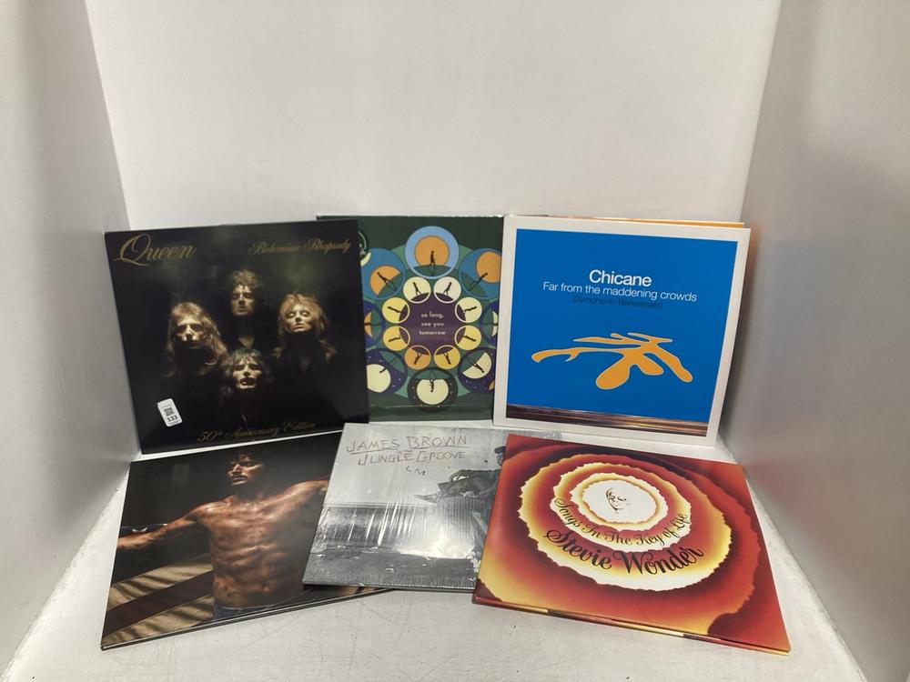 Lot 133  
            Chesterfield SR46 - Parcel Delivery Only 

                
6 X ASSORTED VINYLS TO INCLUDE STEVIE WONDER SONGS IN THE KEY OF LIFE VINYL (LOCA...