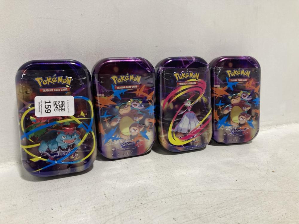 Lot 159  
            Chesterfield SR46 - Parcel Delivery Only 

                
4 X ASSORTED POKEMON ITEMS TO INCLUDE POKEMON TRADING CARD SET (LOCATION: F2)