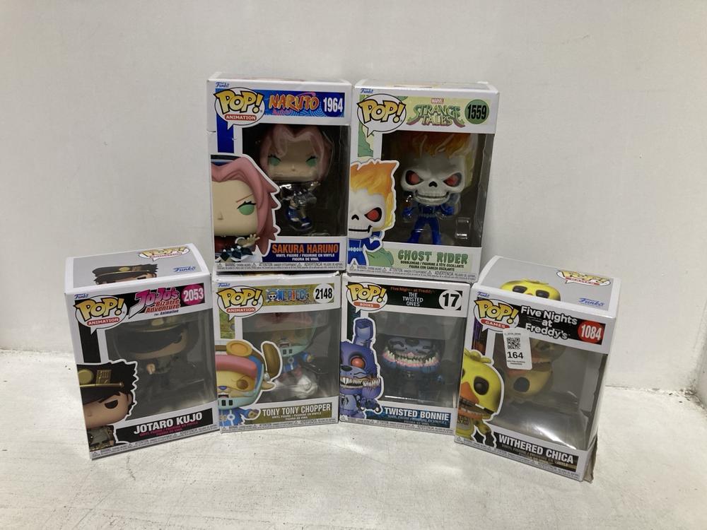Lot 164  
            Chesterfield SR46 - Parcel Delivery Only 

                
6 X ASSORTED FUNKO POP VINYL FIGURES TO INCLUDE FUNKO POP FIVE NIGHTS AT FREDDY'S...
