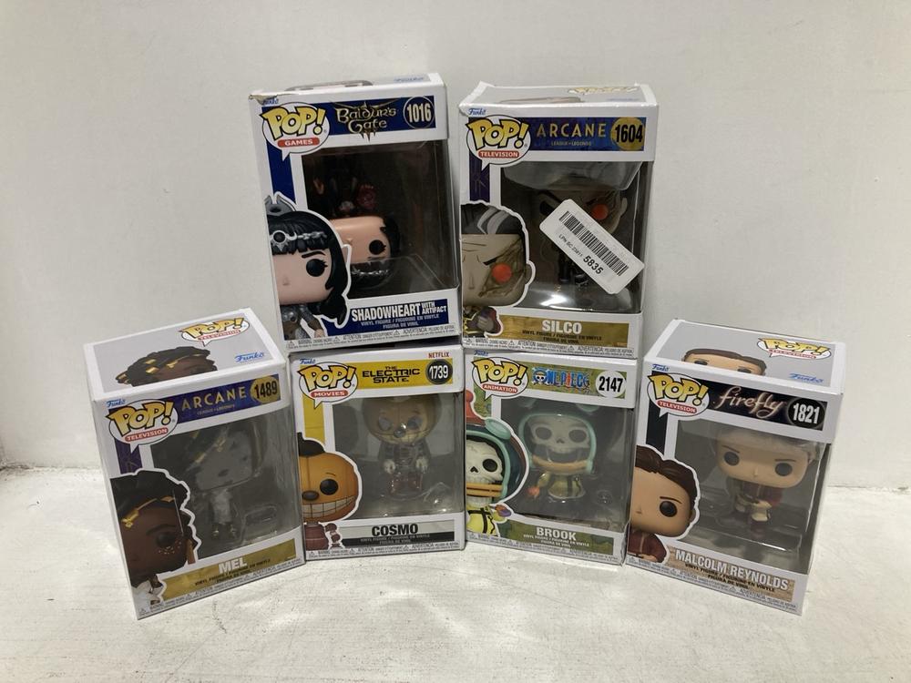 Lot 168  
            Chesterfield SR46 - Parcel Delivery Only 

                
6 X ASSORTED FUNKO POP VINYL FIGURES TO INCLUDE FUNKO POP ARCANE SILCO 1604 VINYL...