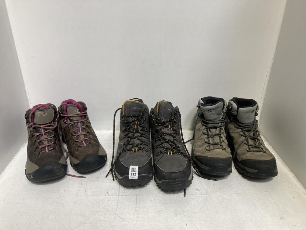 Lot 212  
            Chesterfield SR46 - Parcel Delivery Only 

                
3 X ASSORTED ADULTS HIKING BOOTS TO INCLUDE SKECHERS WATERPROOF LACE-UP BOOTS IN ...
