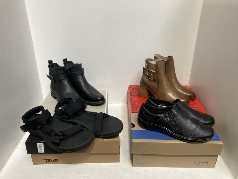 Lot 214  
            Chesterfield SR46 - Parcel Delivery Only 

                
4 X ASSORTED ADULTS SHOES TO INCLUDE TEVA HURRICANE SANDALS IN BLACK - UK SIZE 8 ...