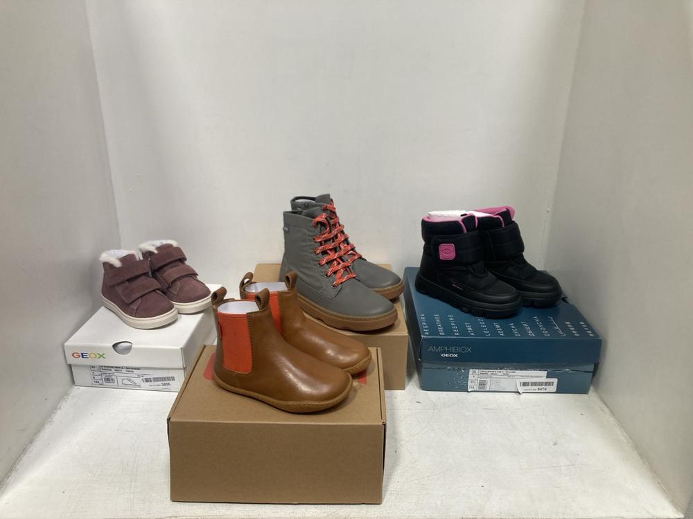 Lot 227  
            Chesterfield SR46 - Parcel Delivery Only 

                
4 X ASSORTED KIDS SHOES TO INCLUDE GEOX NASHIK SUEDE SHOES IN ROSE - UK SIZE 6 (L...