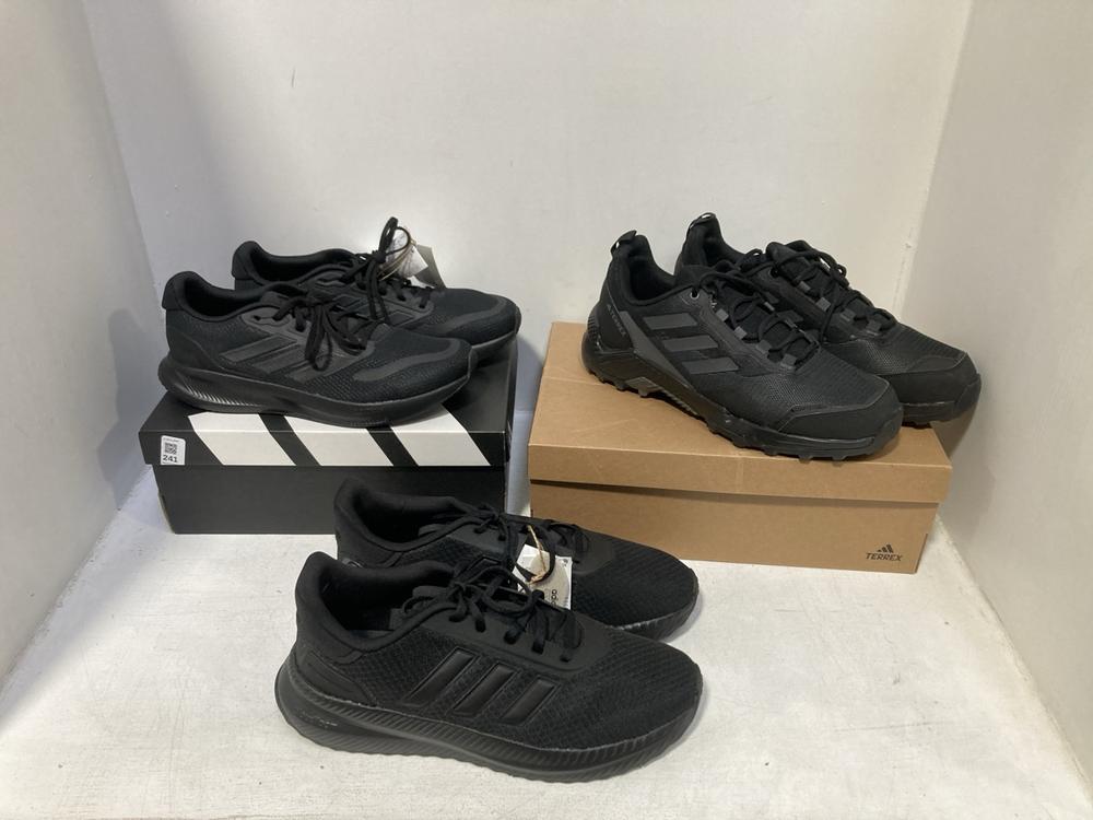 Lot 241  
            Chesterfield SR46 - Parcel Delivery Only 

                
3 X ASSORTED ADULTS ADIDAS SHOES TO INCLUDE ADIDAS FALCON TRAINERS IN BLACK - UK ...