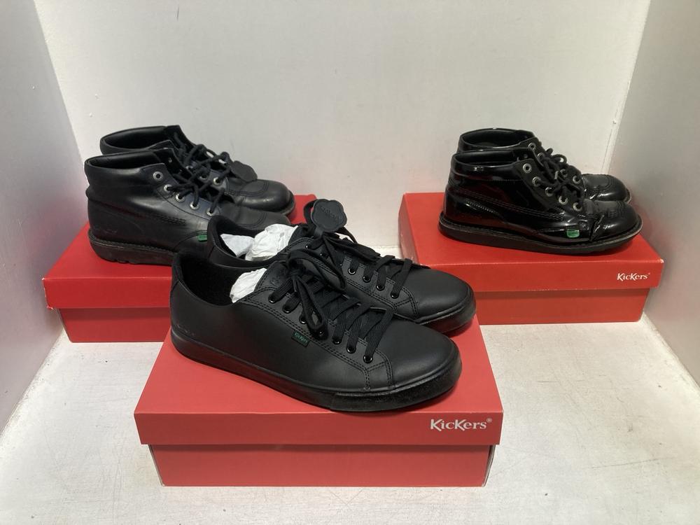 Lot 246  
            Chesterfield SR46 - Parcel Delivery Only 

                
3 X ASSORTED KICKERS SHOES TO INCLUDE KICKERS KICK HI W CORE SHOES IN BLACK - UK ...