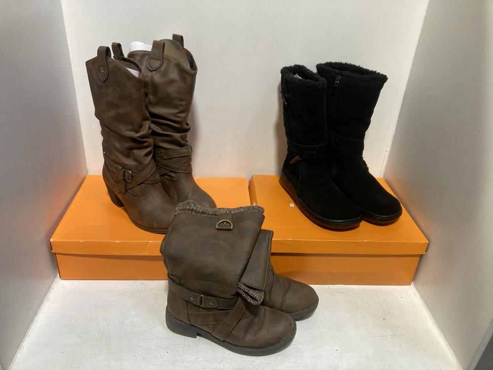 Lot 247  
            Chesterfield SR46 - Parcel Delivery Only 

                
3 X ASSORTED ROCKET DOG SHOES TO INCLUDE ROCKET DOG ZIP HIGH RISE BOOTS IN BROWN ...